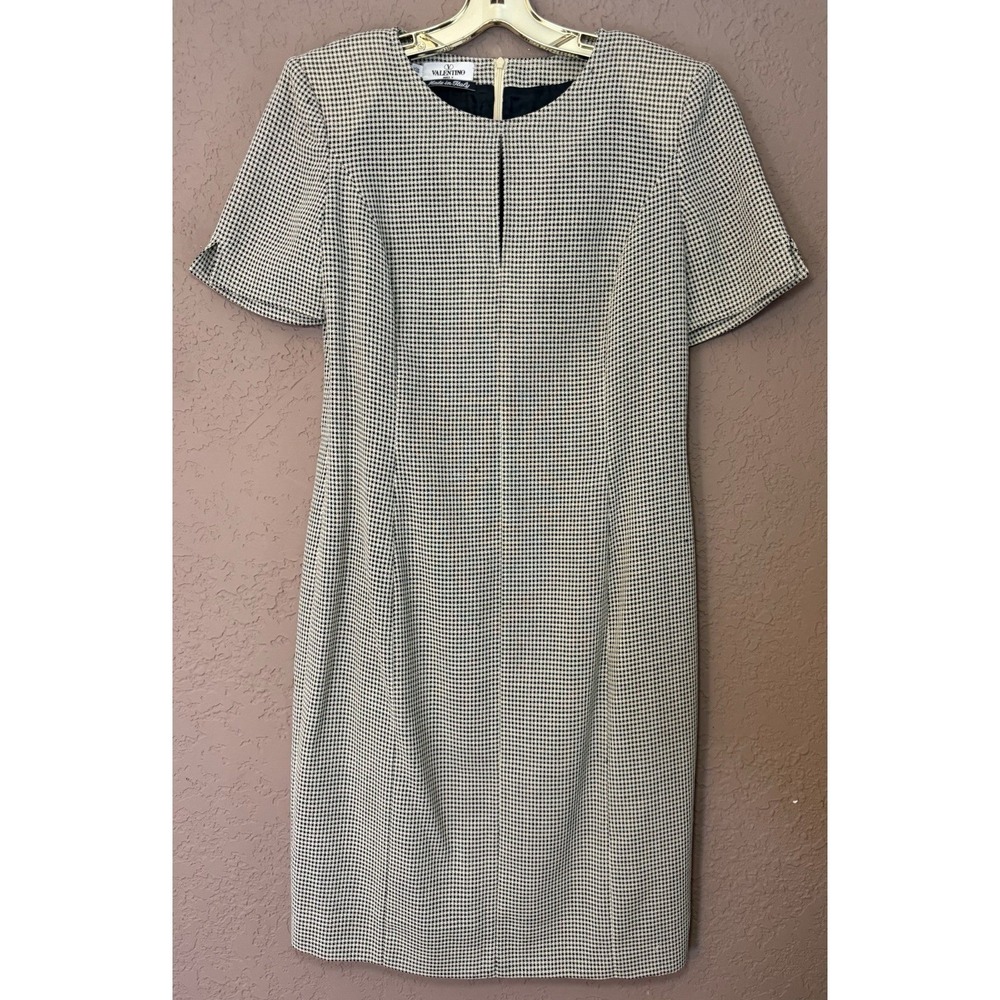 Vintage Valentino Miss V Virgin Wool Knee Length Shirt Dress Short Sleeve Sz 14